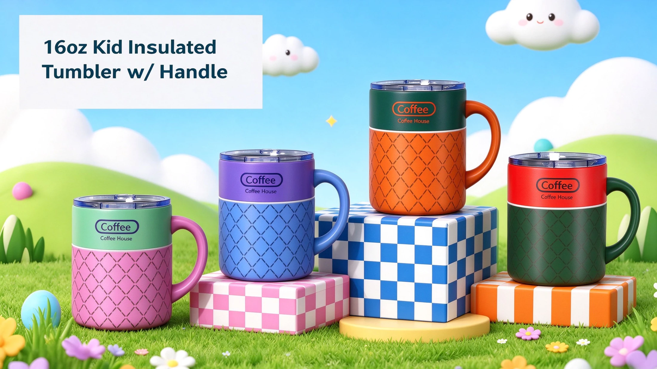 Colorful 16oz handled drinkware collection