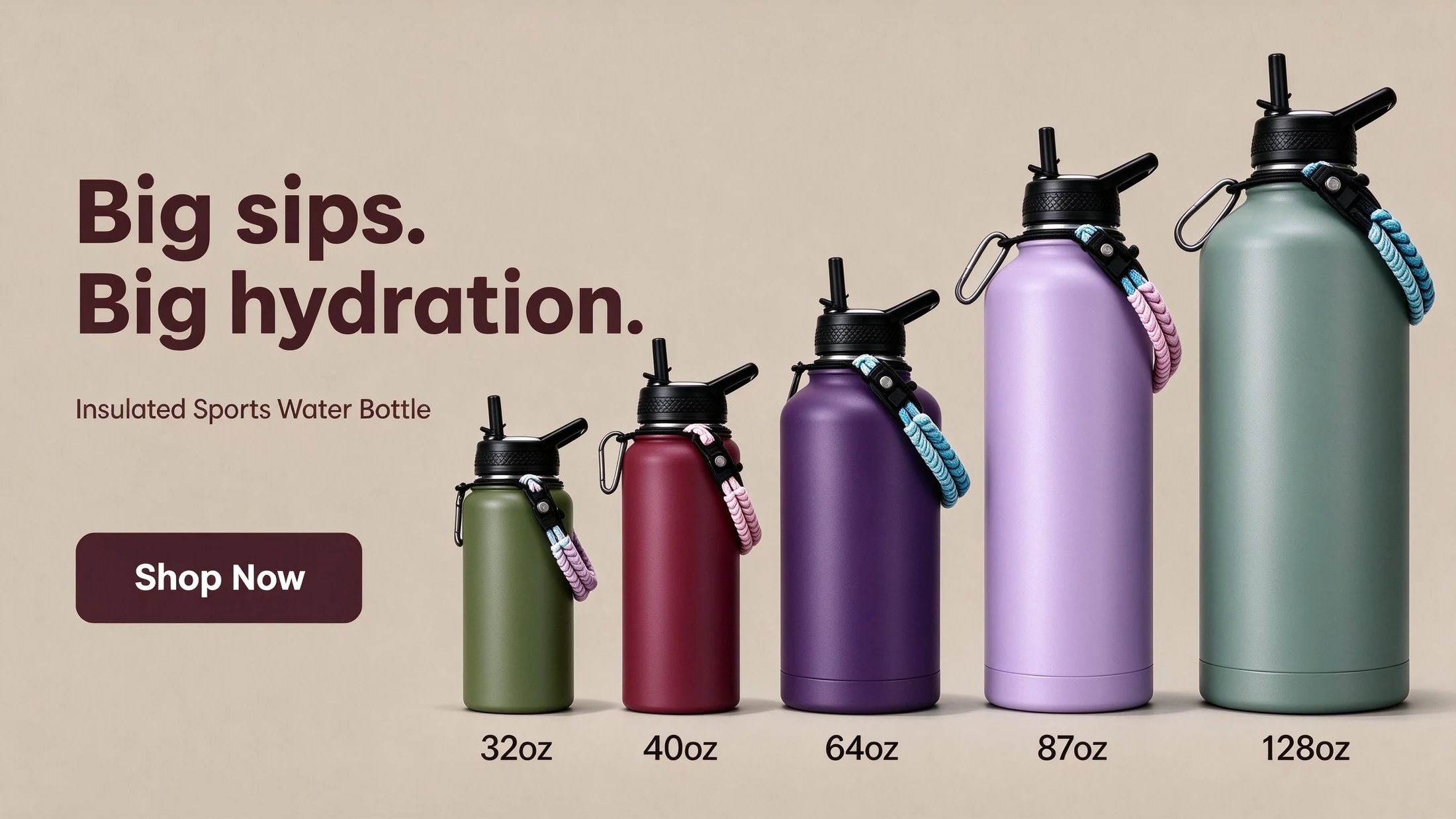 Sports water bottle collection in different sizes