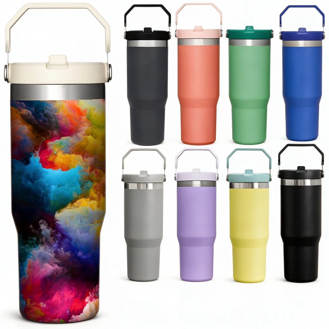 20/30oz Carry Handle Straw Tumbler