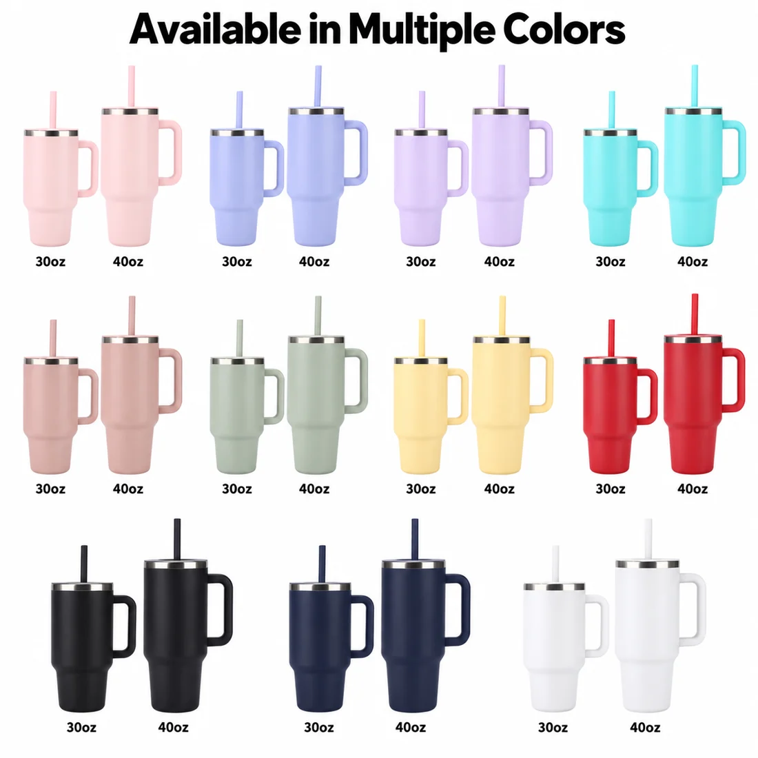 30/40oz Handle Straw Travel Tumbler